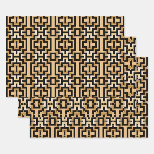 豪華な金ゴールド金属アールデコ幾何学的パターン ラッピングペーパーシート (セット)