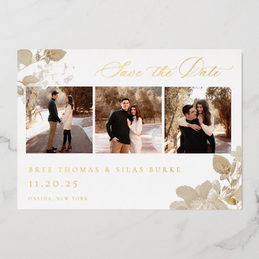 豪華な金メッキされた庭の写真を保存 箔招待状 (正面)