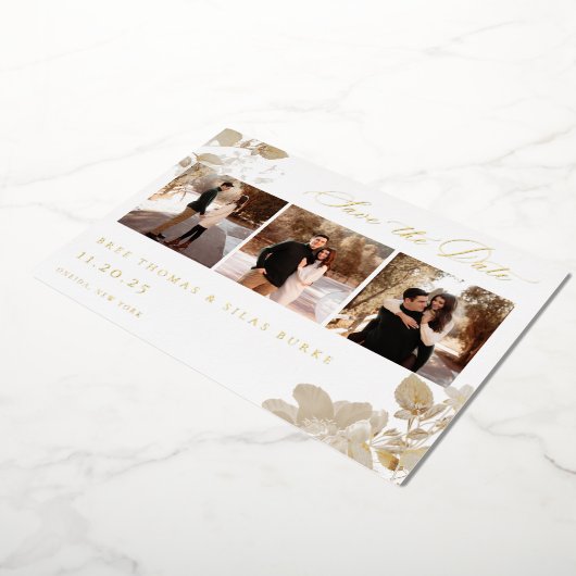 豪華な金メッキされた庭の写真を保存 箔招待状 (回転した状態)