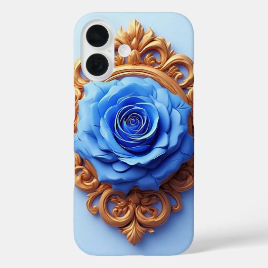 豪華な金枠に飾られたエレガントな青いバラ Case-Mate iPhoneケース (裏面)