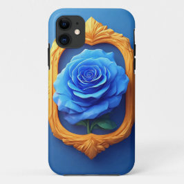 豪華な金枠に飾られたエレガントな青いバラ iPhone 11 ケース