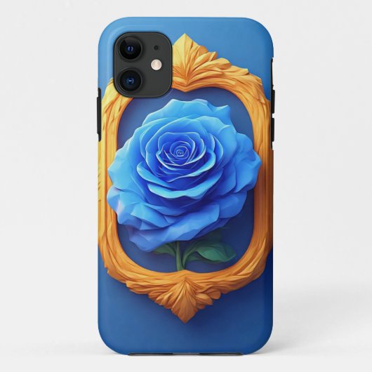 豪華な金枠に飾られたエレガントな青いバラ Case-Mate iPhoneケース (裏面)