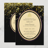 豪華な金箔の輝きが印象的な、イスラム教式の結婚式招待状 招待状 (正面/裏面)