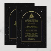 豪華な金箔の輝きが印象的な、洗練されたイスラム教式の結婚式招待状 招待状 (正面/裏面)
