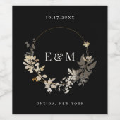 豪華な金箔ガーデンリースの結婚式 ワインラベル (シングルラベル)