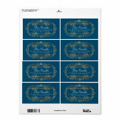 豪華な金箔スワールエレガントティール（緑がかった色）製品 ラベル (フルシート)