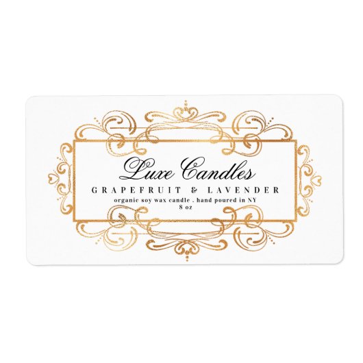 豪華な金箔スワール白エレガント製品 ラベル (正面)
