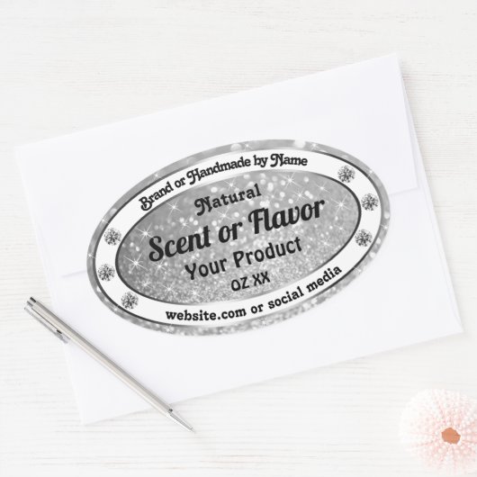 豪華な銀きらめくグリッター製品ラベル 楕円形シール (封筒)