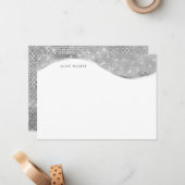 豪華な銀のスパークルフォイルモノグラム ノートカード (正面/裏面インサイチュ)