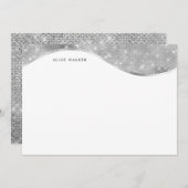 豪華な銀のスパークルフォイルモノグラム ノートカード (正面/裏面)