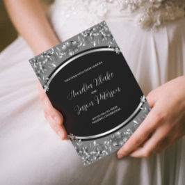 豪華な銀の彫刻結婚の葉の出現 招待状