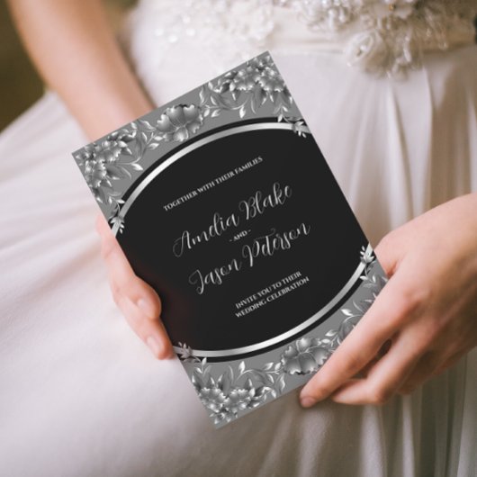 豪華な銀の彫刻結婚の葉の出現 招待状