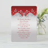 豪華な銀の蝶が赤く彩られたレセプションのみ 招待状 (スタンド正面)