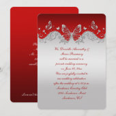 豪華な銀の蝶が赤く彩られた レセプションのみ 招待状 (正面/裏面)