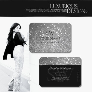 豪華な銀グリッター発光スターズモノグラム 名刺