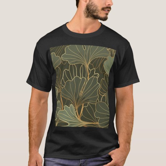 豪華な銀杏金ゴールドラインアート Tシャツ (正面)