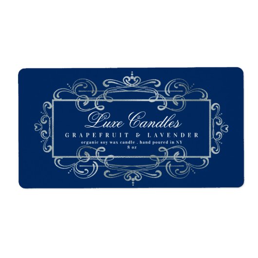 豪華な銀箔ブルーエレガント製品ラベル ラベル (正面)