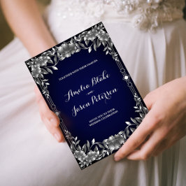 豪華な銀色の彫刻結婚の葉 招待状