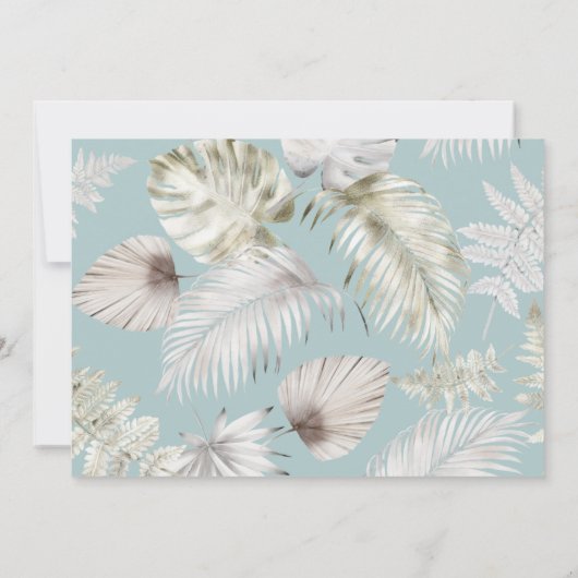 豪華な銀色の熱帯結婚の葉 招待状 (裏面)