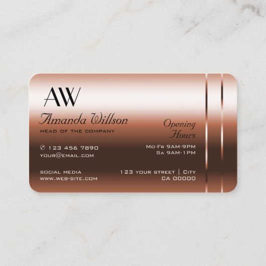 豪華な銅赤面光沢のあるダイヤモンドとイニシャル 名刺 (裏面)