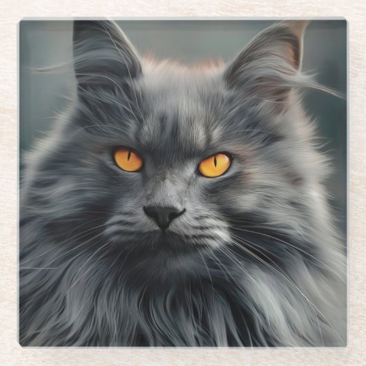 豪華な長毛猫の肖像画デザイン ガラスコースター (正面)