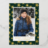 豪華な雪の結晶の写真 グリーンとゴールド 箔シーズンカード (正面)