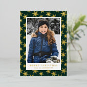 豪華な雪の結晶の写真 グリーンとゴールド 箔シーズンカード (立ち正面)