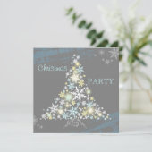豪華な雪の結晶の木のクリスマスパーティー 招待状 (スタンド正面)