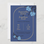 豪華な青い花のウェディング招待状 招待状 (正面)