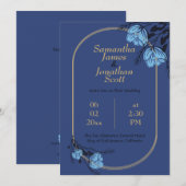 豪華な青い花のウェディング招待状 招待状 (正面/裏面)