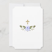 豪華な青い花のゴールドグリッター男の子洗礼 招待状 (裏面)