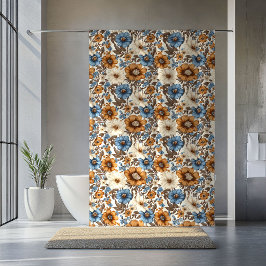 豪華な青い象牙色の花のボヘミアン パウダーブルーのシャワー シャワーカーテン
