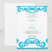 豪華な青と白のスクロールアートデコウェディング 招待状 (正面/裏面)