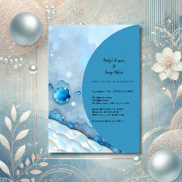 豪華な青の水彩抽象パール感 招待状