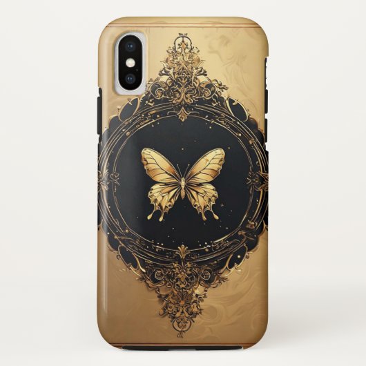 豪華な額縁デザインの中のゴールデンバタフライ Case-Mate iPhoneケース (裏面)