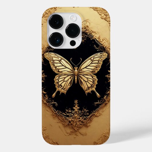 豪華な額縁デザインの中のゴールデンバタフライ Case-Mate iPhoneケース (裏面)
