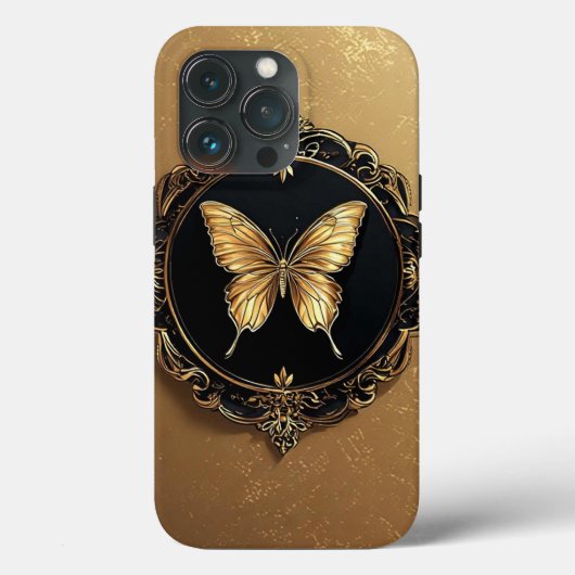 豪華な額縁デザインの中のゴールデンバタフライ Case-Mate iPhoneケース (裏面)