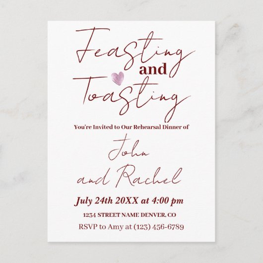 豪華な食事と乾杯のリハーサルディナー(ミニマル) ポストカード (正面)