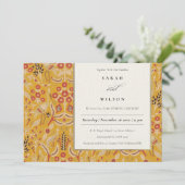 豪華な黄色のゴールド クラシック フローラル ペコック ウェディング 招待状 (スタンド正面)