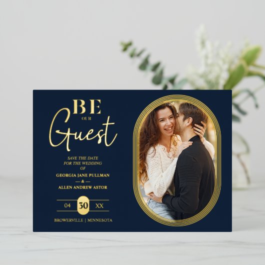 豪華な黄金の楕円形の魅力的フレーム結婚写真 箔招待状 (立ち正面)