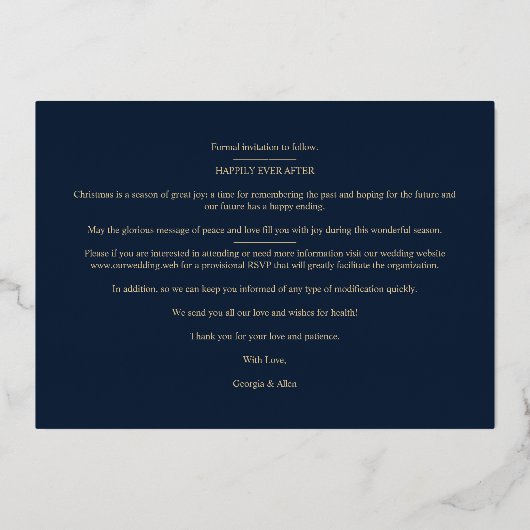 豪華な黄金の楕円形の魅力的フレーム結婚写真 箔招待状 (裏面)