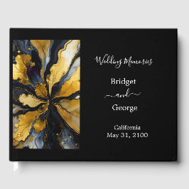 豪華な黒い金ゴールドは大理石結婚を食べる ゲストブック