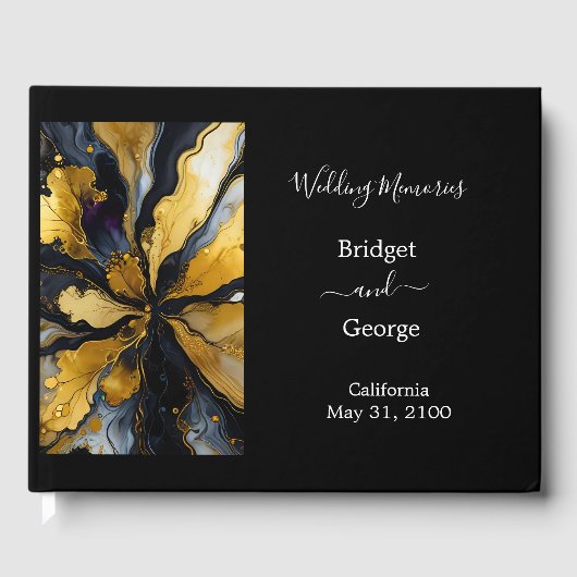 豪華な黒い金ゴールドは大理石結婚を食べる ゲストブック (正面)