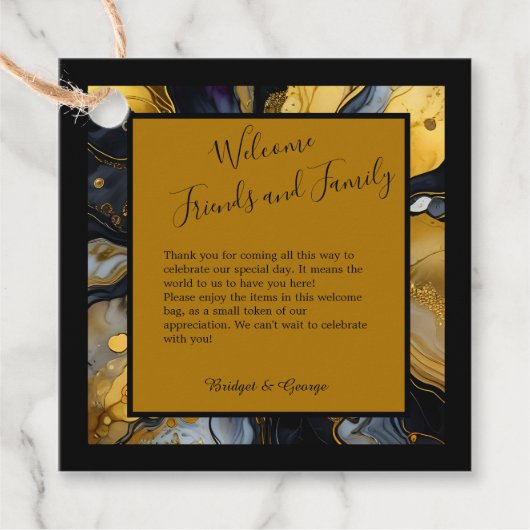 豪華な黒い金ゴールドは大理石結婚を食べる フェイバータグ (正面)