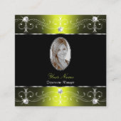 豪華な黒い黄色華美のオーナメントと写真 スクエア名刺 (正面)