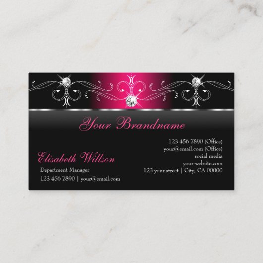 豪華な黒とピンクの四角い宝石にロゴを追加 名刺 (裏面)