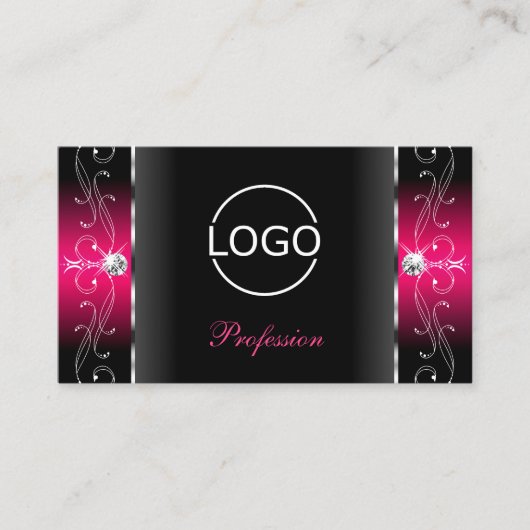 豪華な黒とピンクの四角い宝石にロゴを追加 名刺 (正面)