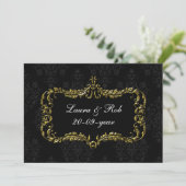 豪華な黒と金のダマスクの感謝の意を表す 招待状 (スタンド正面)