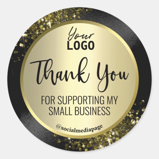 豪華な黒と金ゴールドありがとうロゴ ラウンドシール (正面)