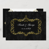 豪華な黒と金ゴールドのダマスクは日付を保存する セーブザデート (正面/裏面)